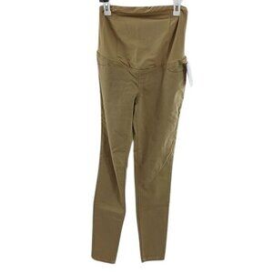Isabel Maternity Womens 0 Khaki Pull On Stretch Skinny Pants Over Belly Panel